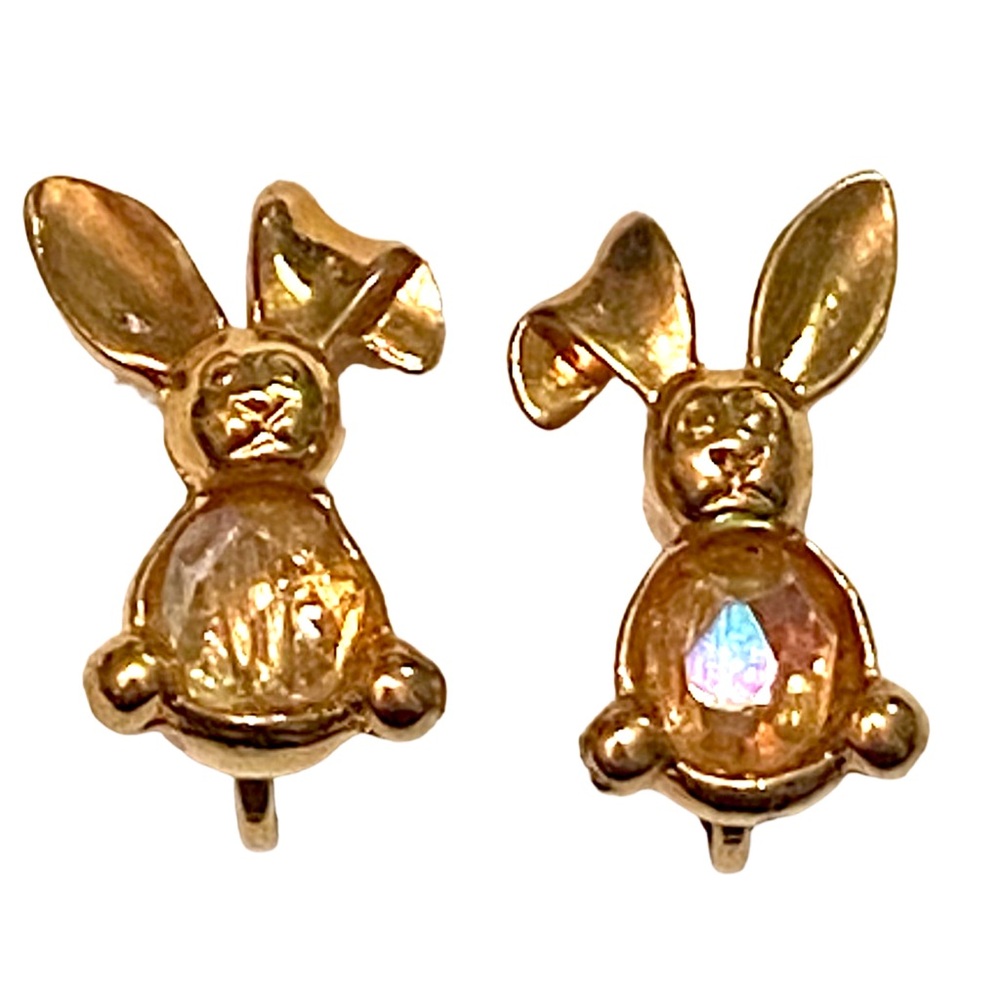 AVON Vintage Rabbit Bunny Earrings Clip on Gold